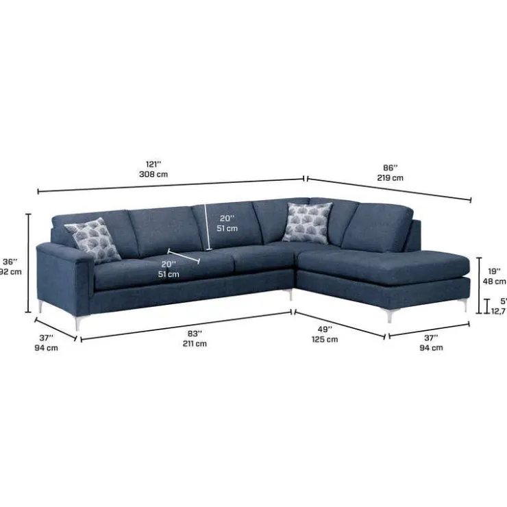 Sofa By Fancy Sectional with Right-Side Chaise Blue