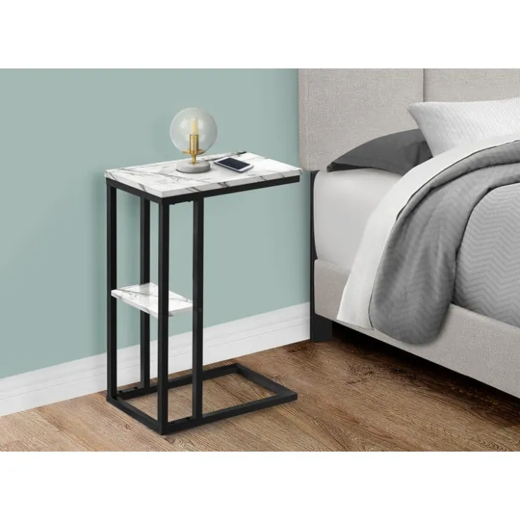 Monarch Side table / c table - 1 storage shelf / rectangular - 25"h - marble-lo - White