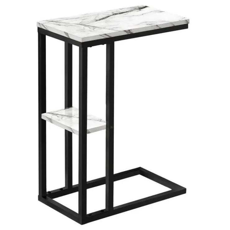 Monarch Side table / c table - 1 storage shelf / rectangular - 25"h - marble-lo - White