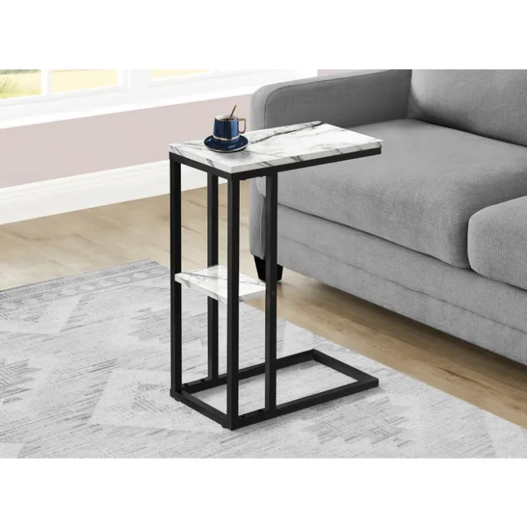 Monarch Side table / c table - 1 storage shelf / rectangular - 25"h - marble-lo - White