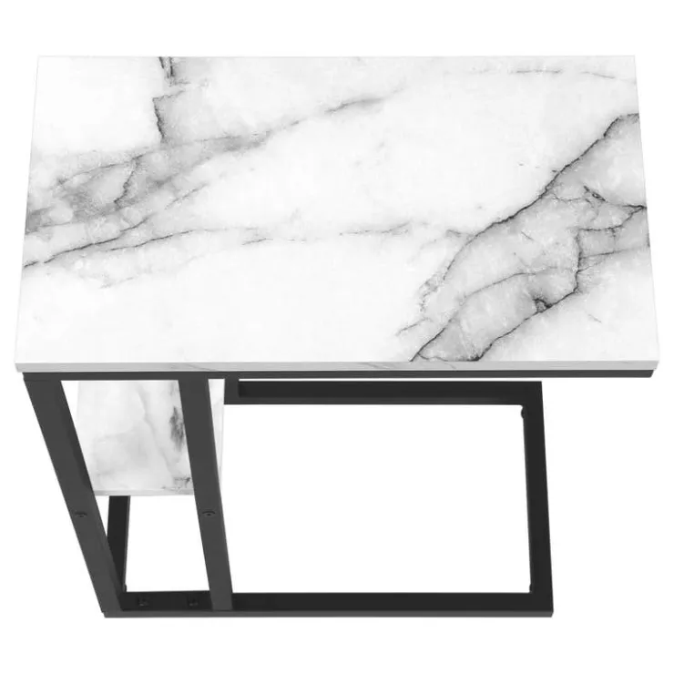 Monarch Side table / c table - 1 storage shelf / rectangular - 25"h - marble-lo - White