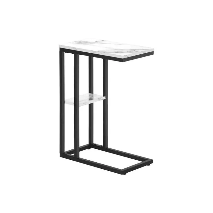 Monarch Side table / c table - 1 storage shelf / rectangular - 25"h - marble-lo - White