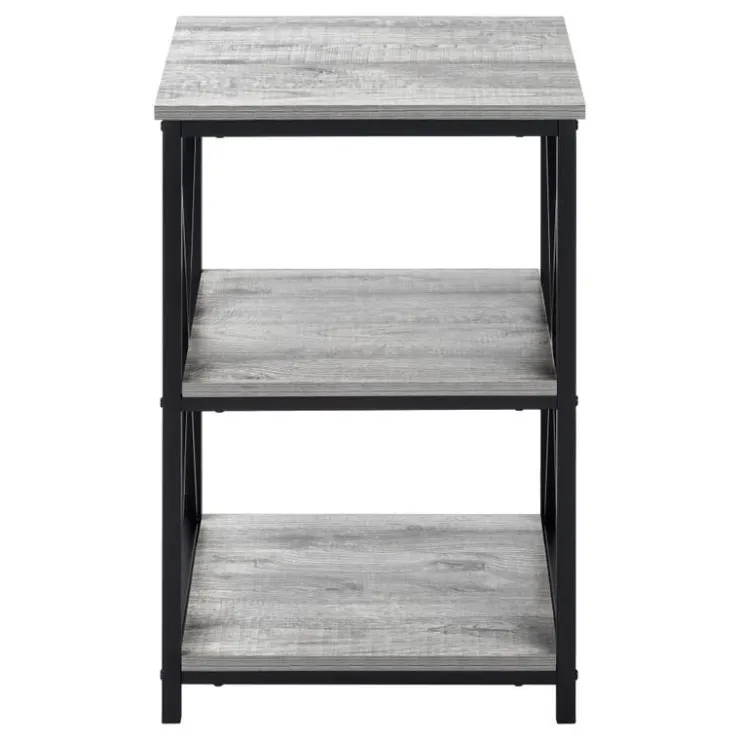 Monarch Side table / nightstand - 3 tiers / 2 shelves / square - 26"h - wood-loo - Grey Outlet