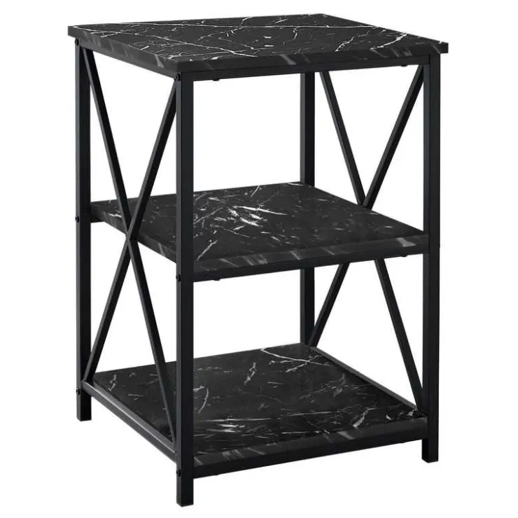 Monarch Side table / nightstand - 3 tiers / 2 shelves / square - 26"h - marble- - Black Online