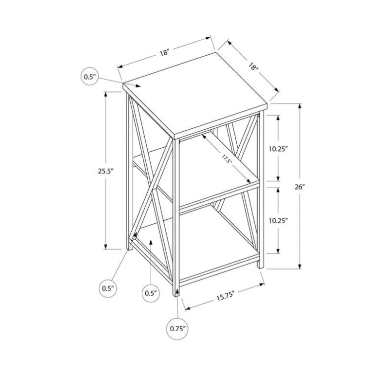 Monarch Side table / nightstand - 3 tiers / 2 shelves / square - 26"h - / - White Outlet