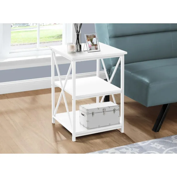 Monarch Side table / nightstand - 3 tiers / 2 shelves / square - 26"h - / - White Outlet
