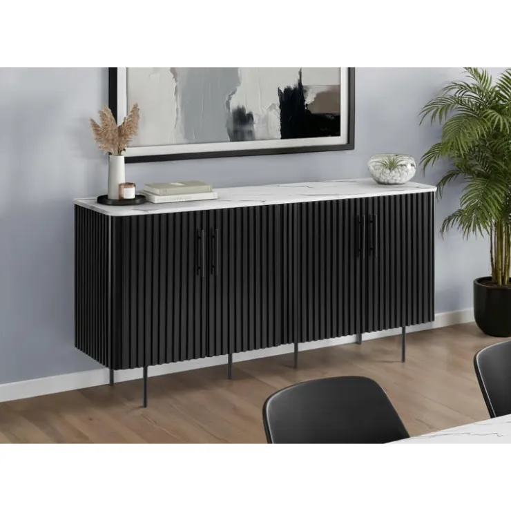 Monarch Sideboard Buffet Cabinet with Faux Marble Top WHITE Outlet