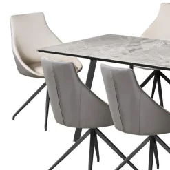Sintered Stone Table and 6 Kitchen Armchairs - Cream and Grey Marble/Black/Cream/Grey Clearance