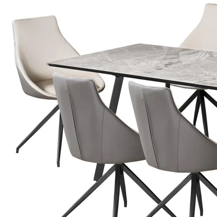Sintered Stone Table and 6 Kitchen Armchairs - Cream and Grey Marble/Black/Cream/Grey Clearance