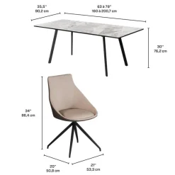 Sintered Stone Table and 6 Kitchen Armchairs - Cream and Grey Marble/Black/Cream/Grey Clearance