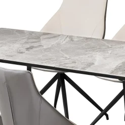 Sintered Stone Table and 6 Kitchen Armchairs - Cream and Grey Marble/Black/Cream/Grey Clearance