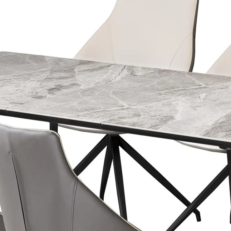 Sintered Stone Table and 6 Kitchen Armchairs - Cream and Grey Marble/Black/Cream/Grey Clearance