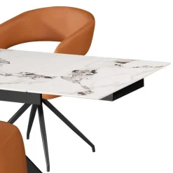 Sintered Stone Table and 4 Kitchen Armchairs - Pumpkin Orange Grey/White/Black/Tan New