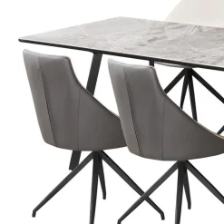Sintered Stone Table and 4 Kitchen Armchairs - Cream and Grey Marble/Black/Cream/Grey Hot