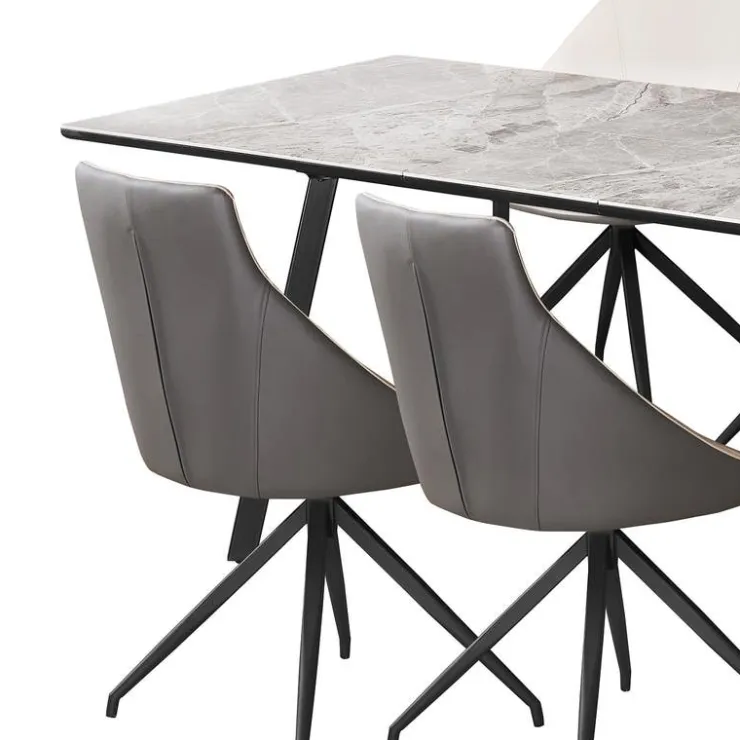 Sintered Stone Table and 4 Kitchen Armchairs - Cream and Grey Marble/Black/Cream/Grey Hot