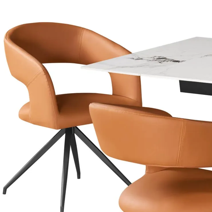 Sintered Stone Table and 6 Kitchen Armchairs - Pumpkin Orange Grey/White/Black/Tan Discount