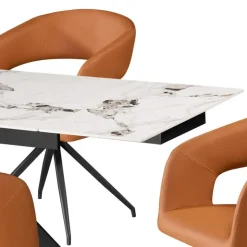 Sintered Stone Table and 6 Kitchen Armchairs - Pumpkin Orange Grey/White/Black/Tan Discount