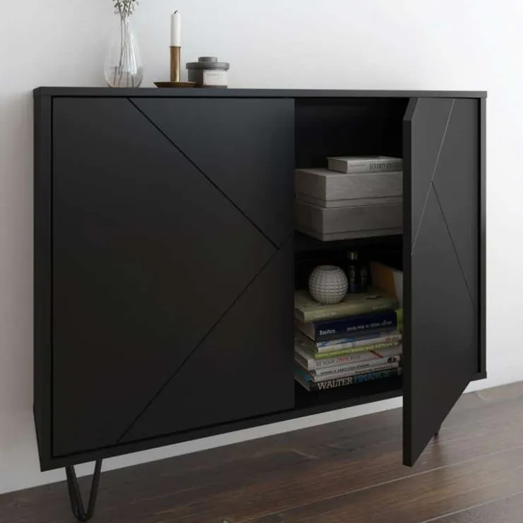 Nexera Slim 2-Door Storage Cabinet, - Black New