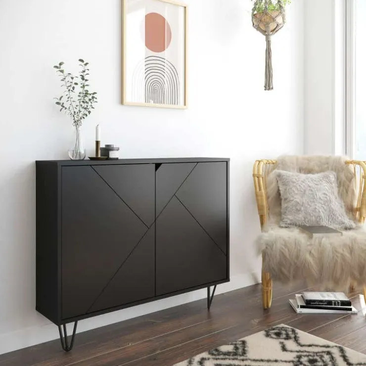 Nexera Slim 2-Door Storage Cabinet, - Black New