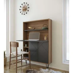 Nexera Slim Secretary Desk, Nutmeg And Charcoal Grey - Brown and Grey Discount