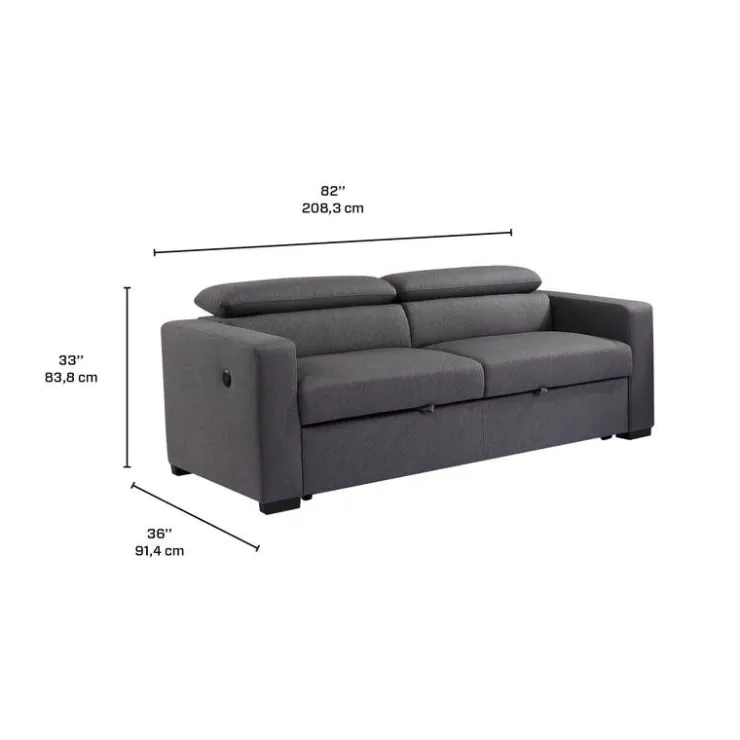Sofa Bed with USB Port and Adjustable Headrests Grey Sale