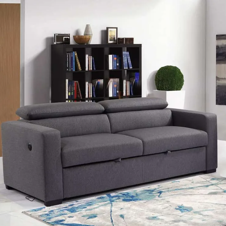 Sofa Bed with USB Port and Adjustable Headrests Grey Sale