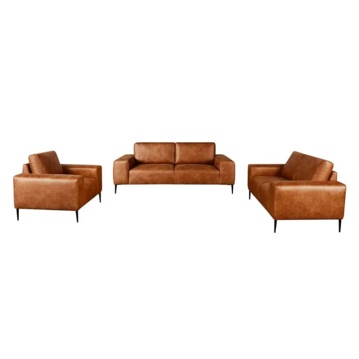Sofa with Deep Seats and Square Armrests Brown