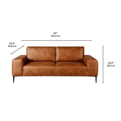 Sofa with Deep Seats and Square Armrests Brown