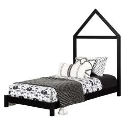 Meubles South Shore Solid Wood Bed With House Frame Headboard 39'' - South Shore Matte Black Clearance