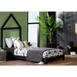 Meubles South Shore Solid Wood Bed With House Frame Headboard 39'' - South Shore Matte Black Clearance