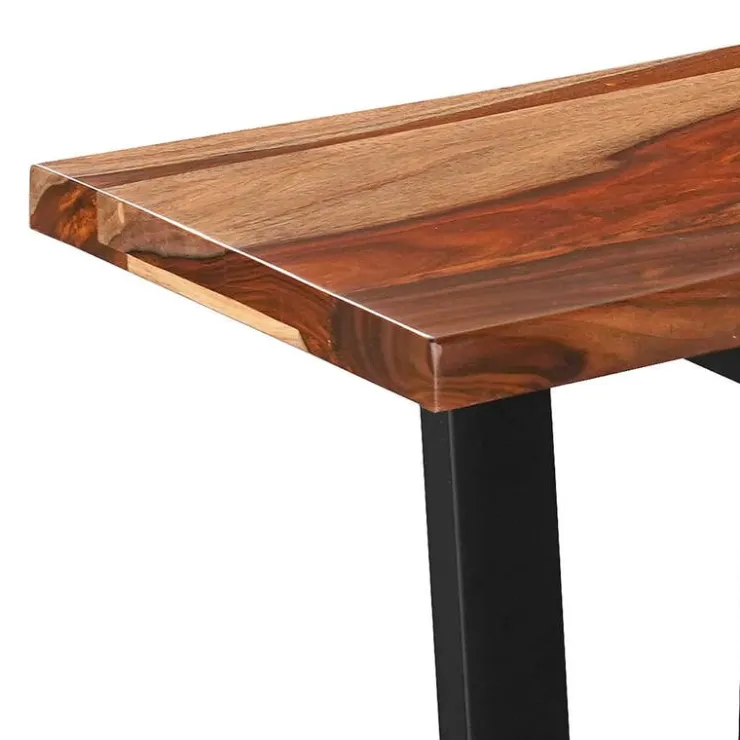 Solid Wood Bench Natural sheesham and black metal Clearance