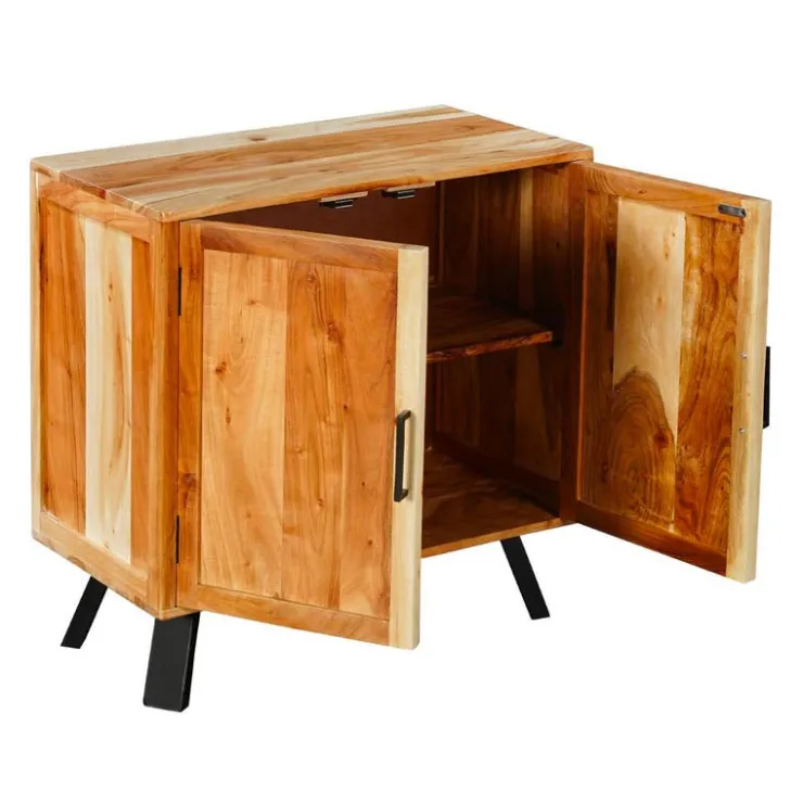 Solid Wood Buffet Acacia natural and black metal Clearance