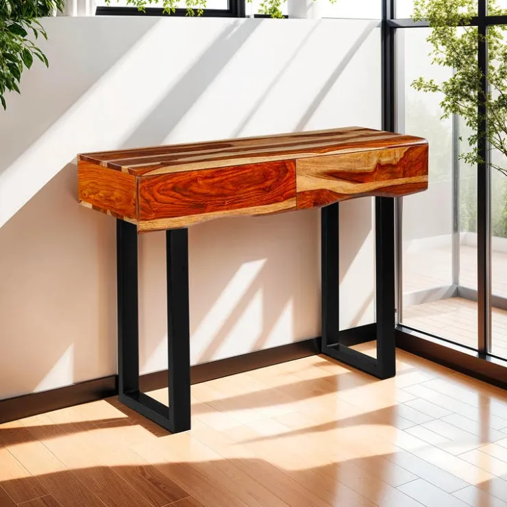 Solid Wood Console Table Natural sheesham and black metal Discount