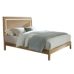 Solid Wood King Bed and Headboard with Lights (78'') Natural Discount
