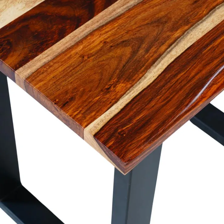 Solid Wood Side Table Natural sheesham and black metal
