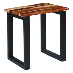 Solid Wood Side Table Natural sheesham and black metal