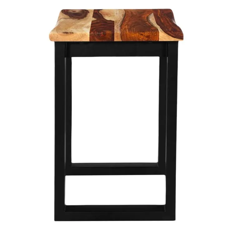 Solid Wood Side Table Natural sheesham and black metal