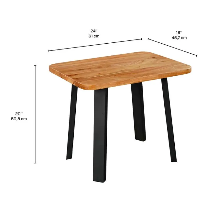 Solid Wood Side Table Acacia natural and black metal Online