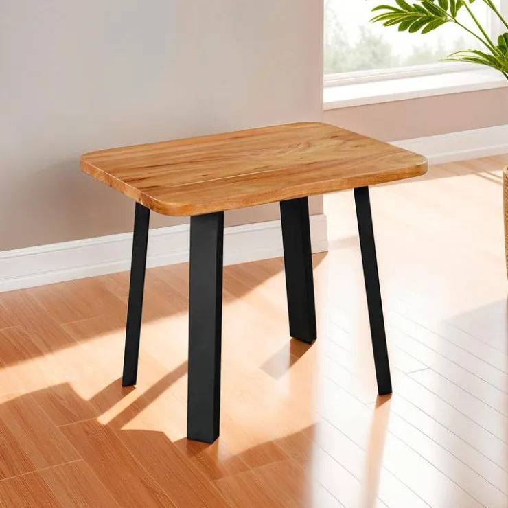 Solid Wood Side Table Acacia natural and black metal Online