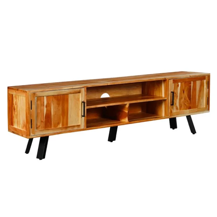 Solid Wood TV Stand - 70" Acacia natural and black metal Hot