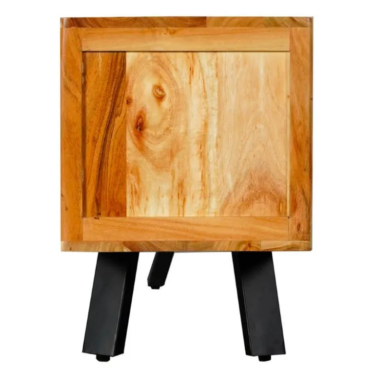 Solid Wood TV Stand - 70" Acacia natural and black metal Hot
