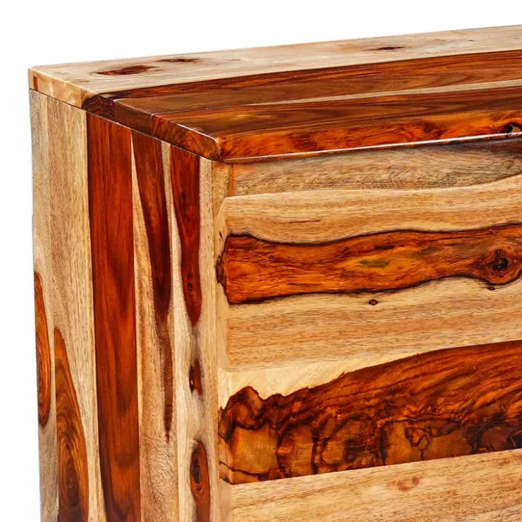 Solid Wood TV Stand - 58" Natural sheesham and black metal New