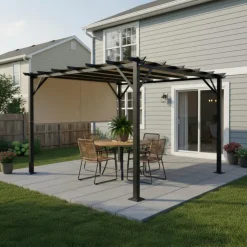 Steel Pergola 10' x 10' - Beige Beige / Black Best