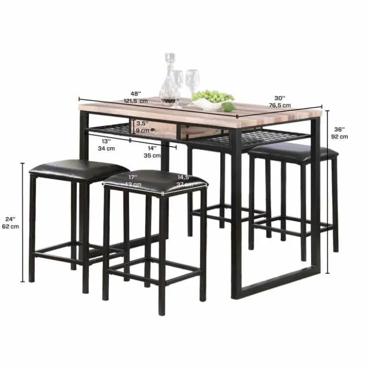 Table and 4 stools Wood/Black Outlet