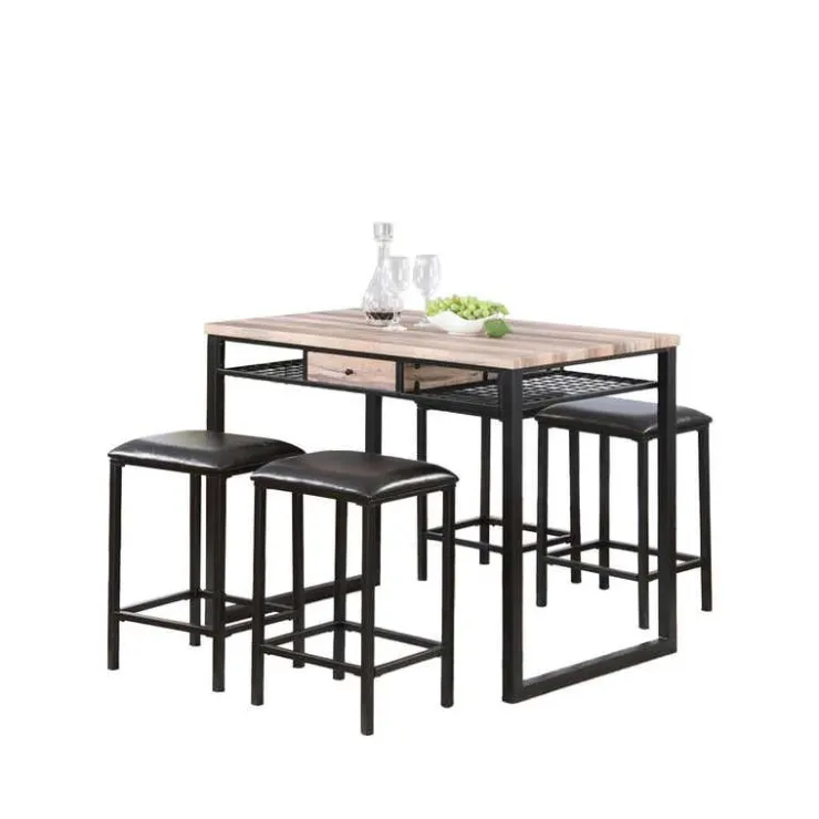 Table and 4 stools Wood/Black Outlet