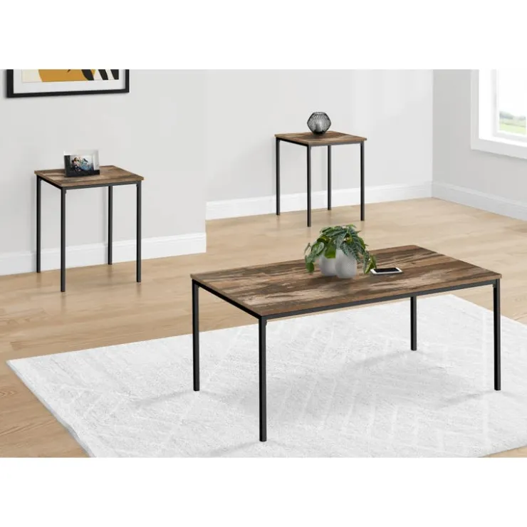 Monarch Table set - 3pcs set / reclaimed / black metal - Brown Discount