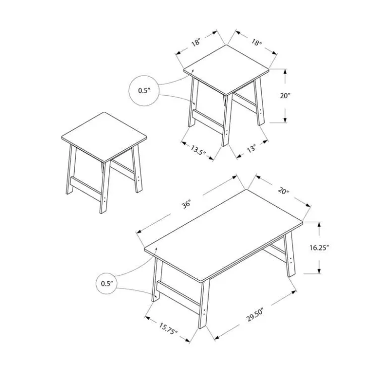 Monarch Table set - 3pcs set / - Dark Taupe Outlet