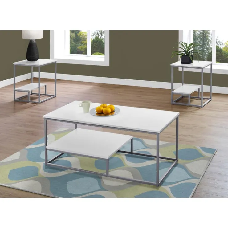 Monarch Table set - 3pcs set / / silver metal - White Discount