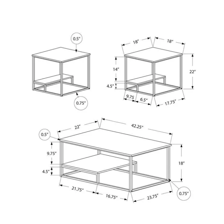 Monarch Table set - 3pcs set / / silver metal - White Discount