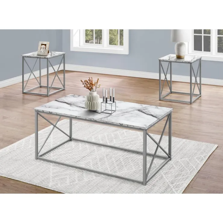 Monarch Table set - 3pcs set / marble / silver metal - White Outlet
